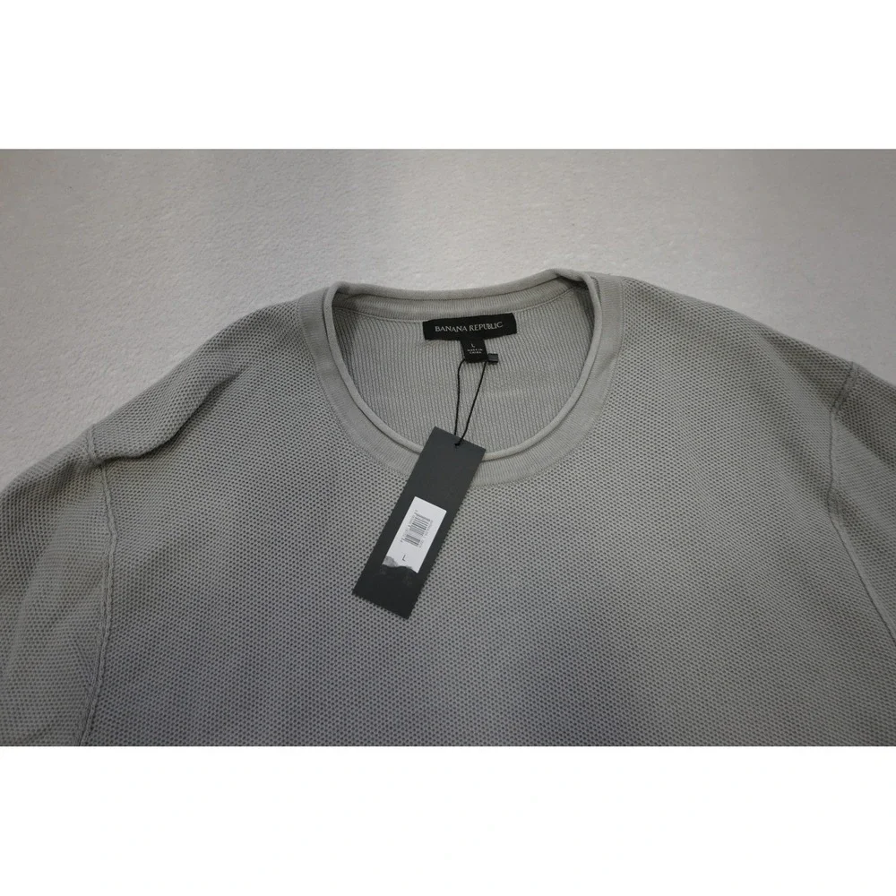 Banana Republic Thermal Sweater Mens Large Gray Long Sleeve‎ Waffle Knit NWT